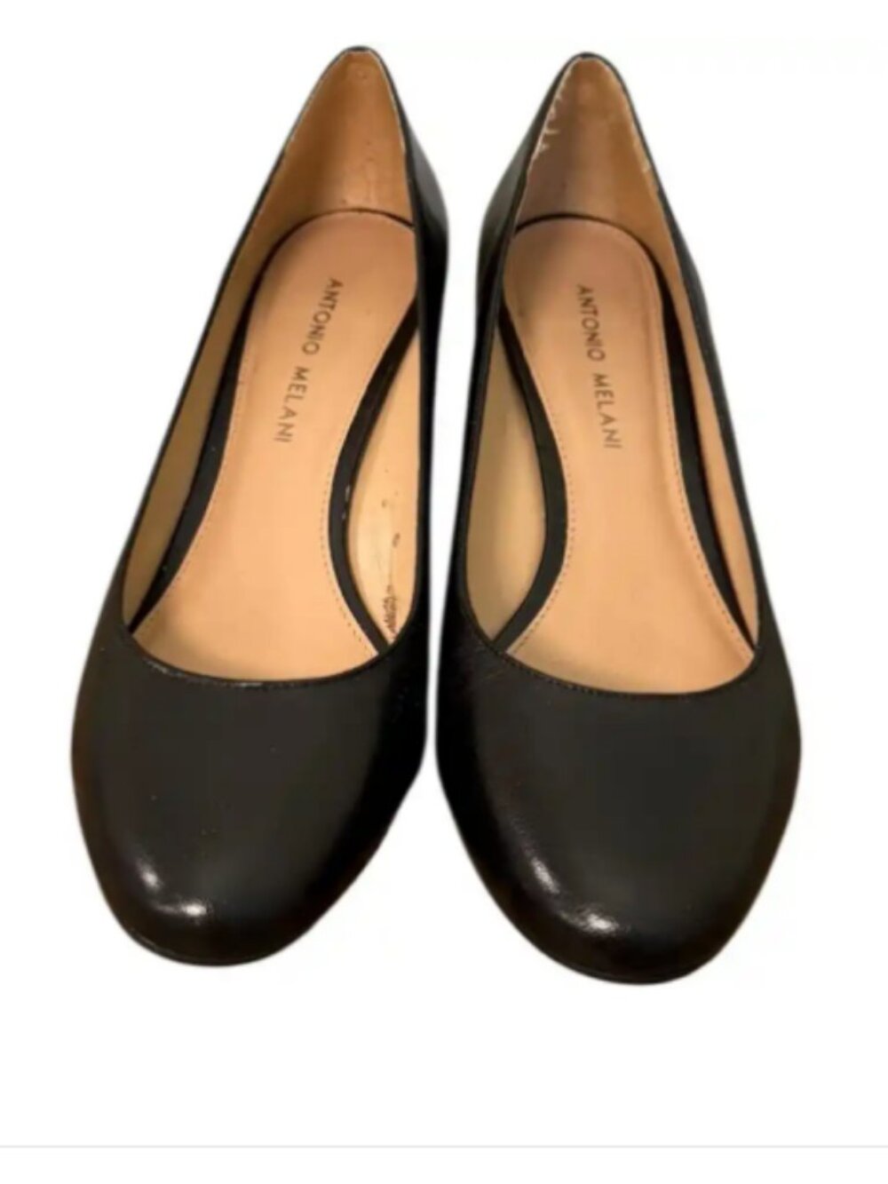 ANTONIO MELANI Black Leather Round Toe Snakeskin Heel Wedges Size 8